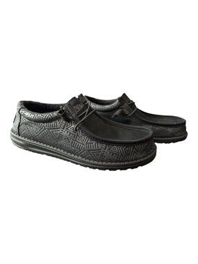 Hey Dude Mens Wally Stretch Total Black Casual Shoes US 12 Lightweight Slip-On